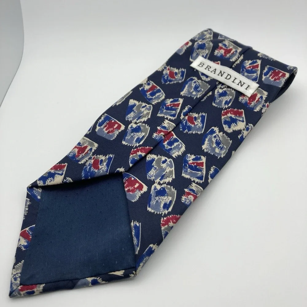 Brandini Mens Tie Silk Necktie Multi Color Blue‎ Red Abstract Classic